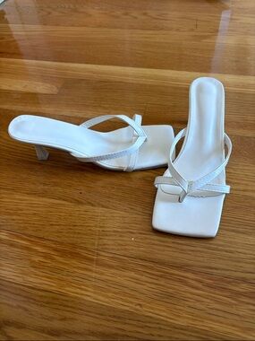 White Strappy Square-Toe Heeled Sandals